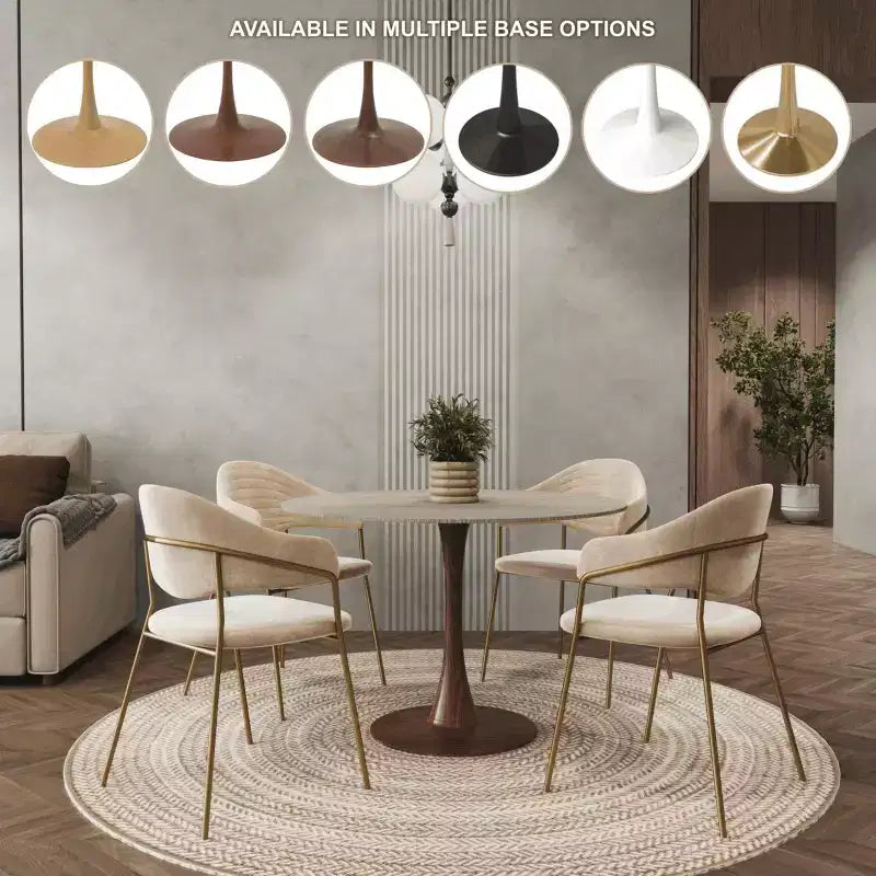Table de salle à manger ronde moderne LeisureMod Bristol 35'' avec plateau en MDF durable et base en acier noyer à transfert de bois pour cuisine, salle à manger ou cafés