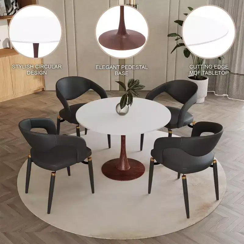 Table de salle à manger ronde moderne LeisureMod Bristol 35'' avec plateau en MDF durable et base en acier noyer à transfert de bois pour cuisine, salle à manger ou cafés