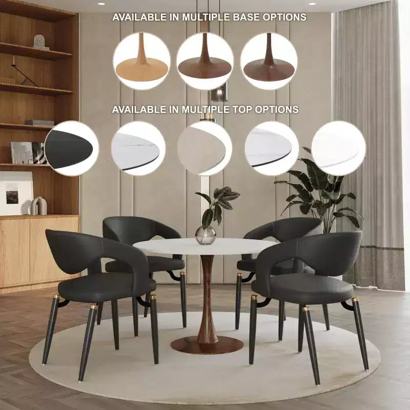 Table de salle à manger ronde moderne LeisureMod Bristol 35'' avec plateau en MDF durable et base en acier noyer à transfert de bois pour cuisine, salle à manger ou cafés