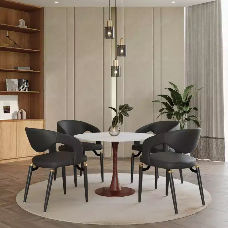 Table de salle à manger ronde moderne LeisureMod Bristol 35'' avec plateau en MDF durable et base en acier noyer à transfert de bois pour cuisine, salle à manger ou cafés