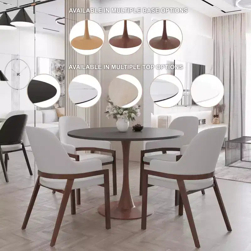 Table de salle à manger ronde moderne LeisureMod Bristol 35'' avec plateau en MDF durable et base en acier noyer à transfert de bois pour cuisine, salle à manger ou cafés