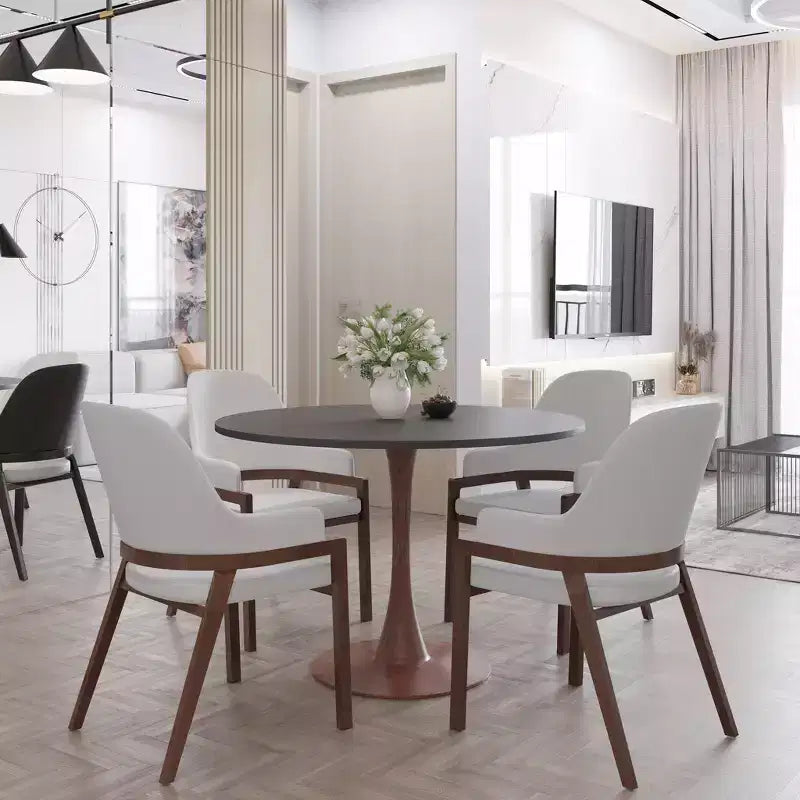 Table de salle à manger ronde moderne LeisureMod Bristol 35'' avec plateau en MDF durable et base en acier noyer à transfert de bois pour cuisine, salle à manger ou cafés
