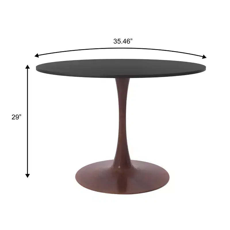 Table de salle à manger ronde moderne LeisureMod Bristol 35'' avec plateau en MDF durable et base en acier noyer à transfert de bois pour cuisine, salle à manger ou cafés