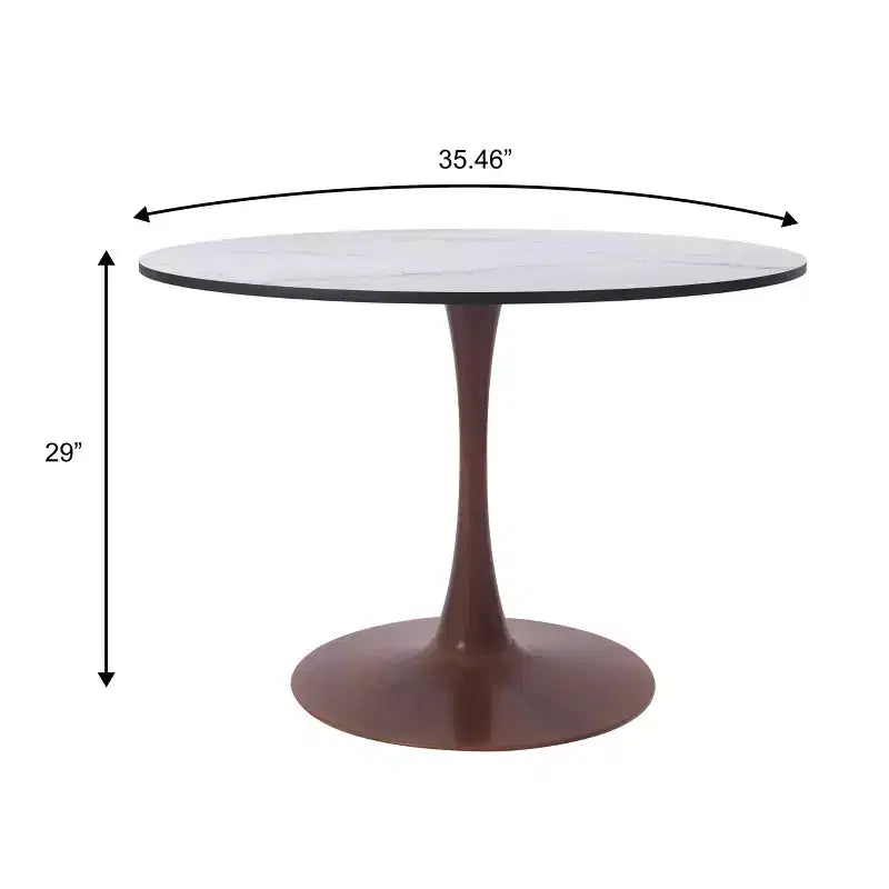 Table de salle à manger ronde moderne LeisureMod Bristol 35'' avec plateau en MDF durable et base en acier noyer à transfert de bois pour cuisine, salle à manger ou cafés