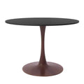 LeisureMod Bristol 35'' Modern Round Dining Table  Durable MDF Top and Wood-Transfer Walnut Steel Base for Kitchen, Dining Room, or Cafes