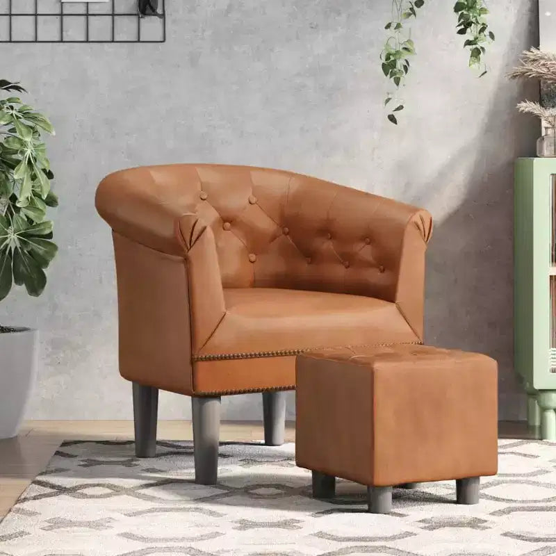 vidaXL Fauteuil crapaud marron en similicuir avec repose-pieds – Siège moderne pour salon, chambre et bureau à domicile