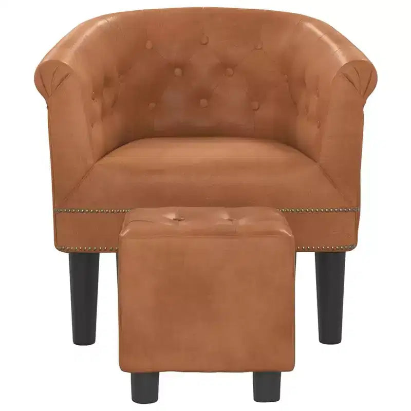 vidaXL Fauteuil crapaud marron en similicuir avec repose-pieds – Siège moderne pour salon, chambre et bureau à domicile