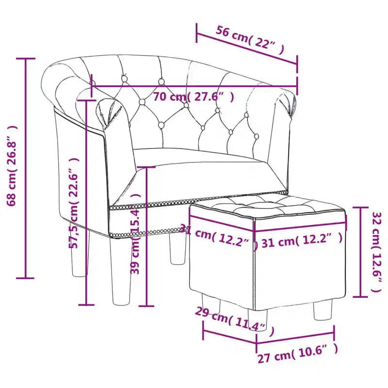 vidaXL Fauteuil crapaud marron en similicuir avec repose-pieds – Siège moderne pour salon, chambre et bureau à domicile