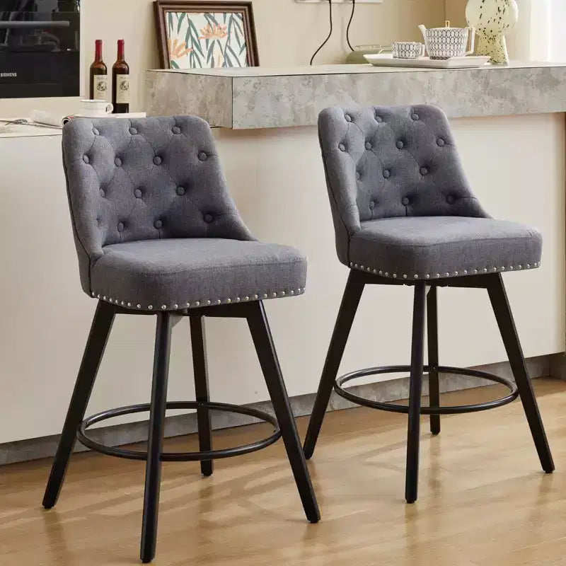 Lot de 2 tabourets de bar hauteur comptoir, tabourets de bar modernes pivotants avec dossier et pieds en bois, hauteur d'assise 66 cm, tabourets de bar rembourrés pour cuisine