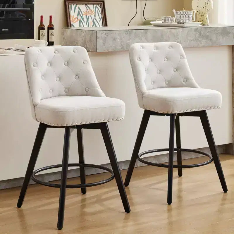 Lot de 2 tabourets de bar hauteur comptoir, tabourets de bar modernes pivotants avec dossier et pieds en bois, hauteur d'assise 66 cm, tabourets de bar rembourrés pour cuisine