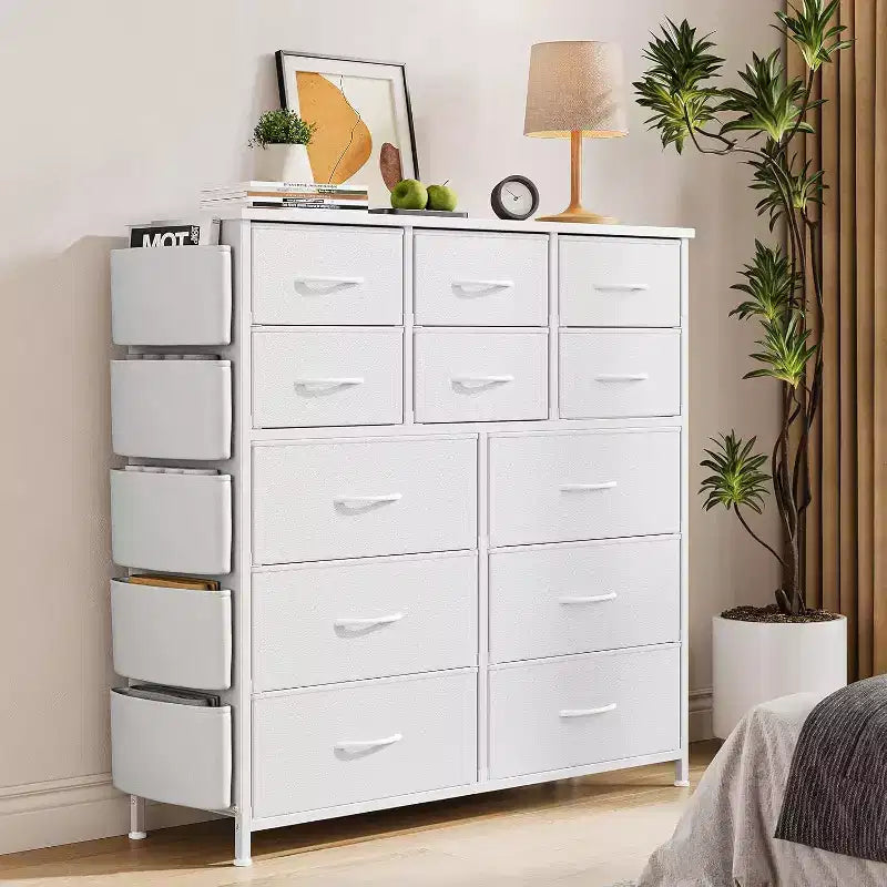 Commode en tissu Acekool à 12 tiroirs avec poches latérales Meuble de rangement pour chambre et placard