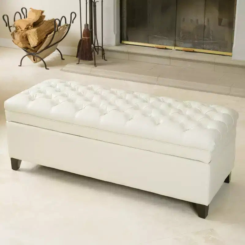 Banc ottoman de rangement capitonné en cuir reconstitué contemporain Christopher Knight Home Hastings