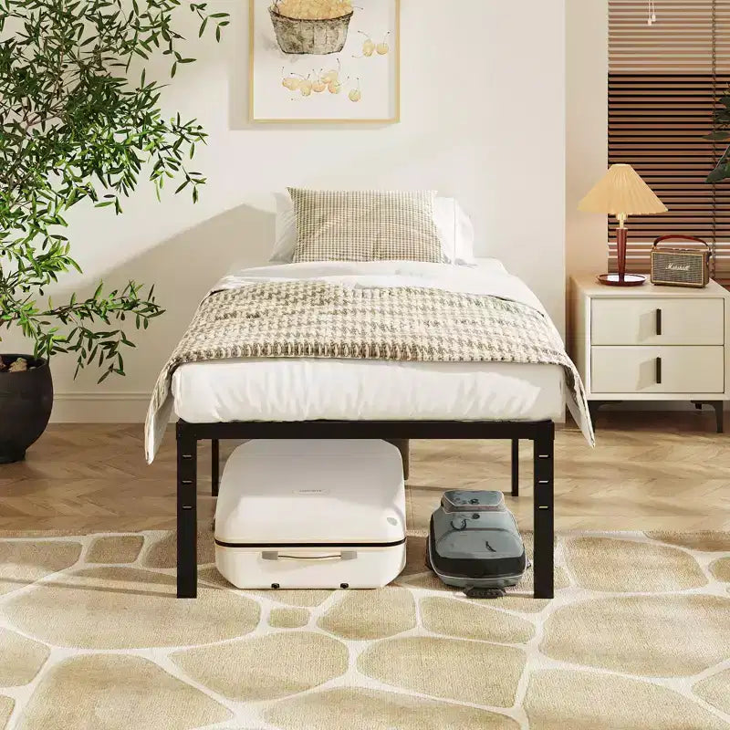Karl Home Cadre de lit double 18 pouces de haut, robuste, plateforme métallique, aucun sommier tapissier requis
