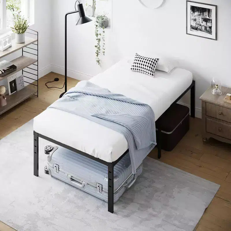 Karl Home Cadre de lit double 18 pouces de haut, robuste, plateforme métallique, aucun sommier tapissier requis