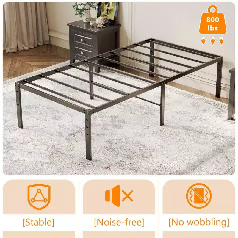 Karl Home Cadre de lit double 18 pouces de haut, robuste, plateforme métallique, aucun sommier tapissier requis