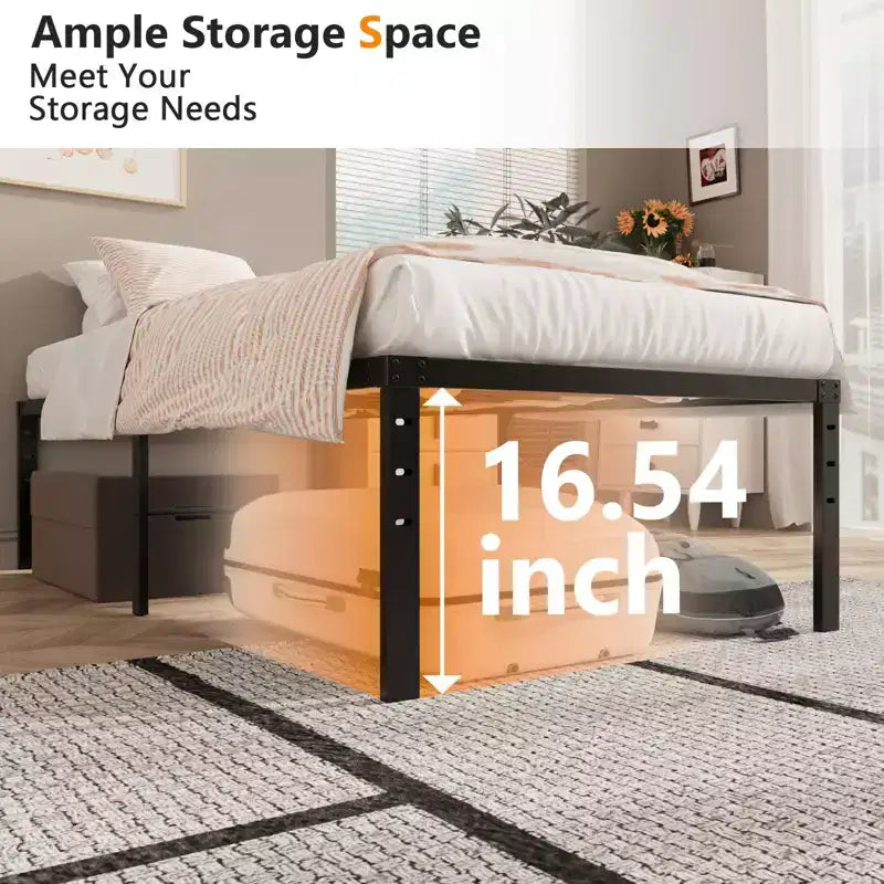 Karl Home Cadre de lit double 18 pouces de haut, robuste, plateforme métallique, aucun sommier tapissier requis