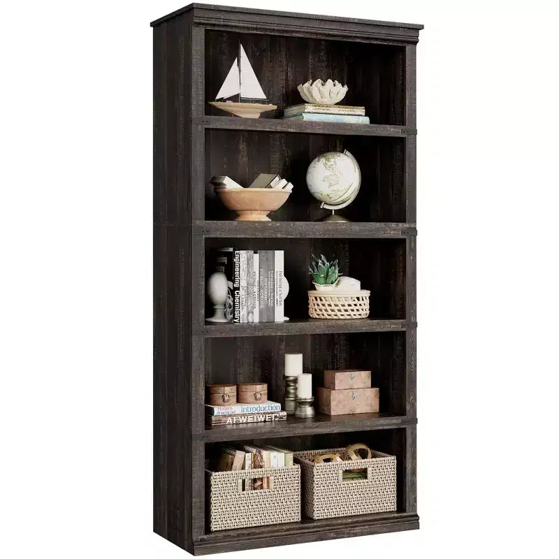 GustoWave Bibliothèque 5 niveaux en bois, Étagère de rangement style ferme, Bibliothèque haute de 180,34 cm (71 po), Bibliothèque en bois 171,2 cm (67,4 H) x 80 cm (31,5 l) x 32,5 cm (12,8 P)