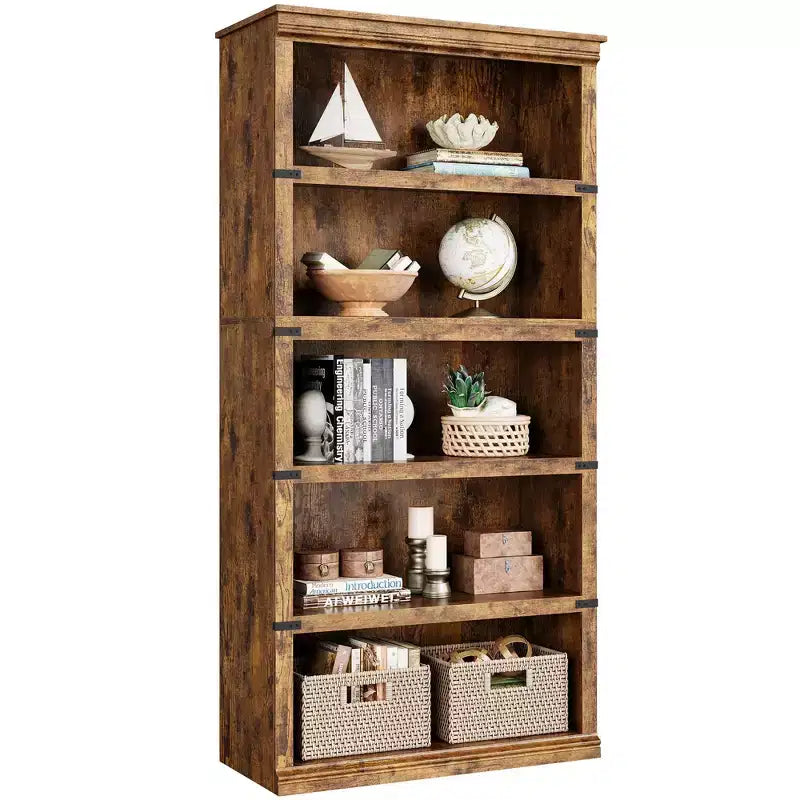 GustoWave Bibliothèque 5 niveaux en bois, Étagère de rangement style ferme, Bibliothèque haute de 180,34 cm (71 po), Bibliothèque en bois 171,2 cm (67,4 H) x 80 cm (31,5 l) x 32,5 cm (12,8 P)