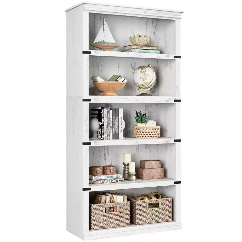 GustoWave Bibliothèque 5 niveaux en bois, Étagère de rangement style ferme, Bibliothèque haute de 180,34 cm (71 po), Bibliothèque en bois 171,2 cm (67,4 H) x 80 cm (31,5 l) x 32,5 cm (12,8 P)