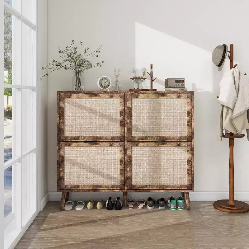 Meuble à chaussures Okak avec 2 tiroirs basculants, Organisateur de chaussures sur pied, Meuble à chaussures étroit dissimulé pour entrée, couloir, salon
