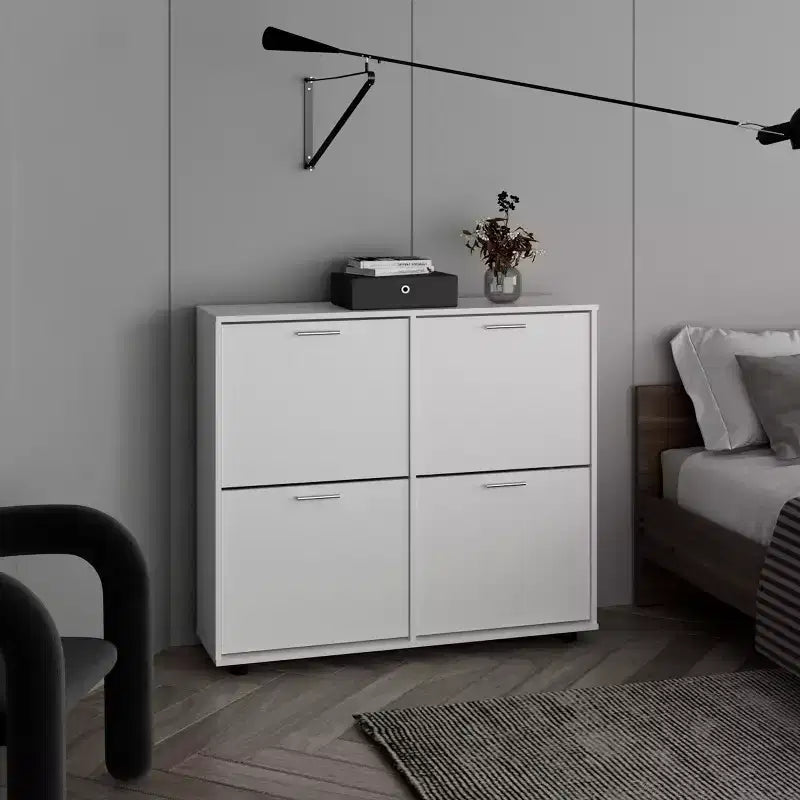 Meuble à chaussures Okak avec 2 tiroirs basculants, Organisateur de chaussures sur pied, Meuble à chaussures étroit dissimulé pour entrée, couloir, salon