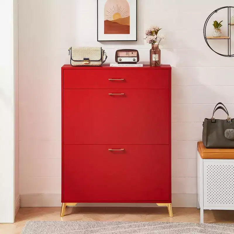 Meuble à chaussures Okak avec 2 tiroirs basculants, Organisateur de chaussures sur pied, Meuble à chaussures étroit dissimulé pour entrée, couloir, salon