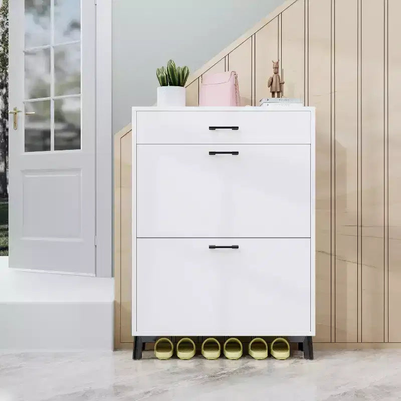 Okak Shoe Cabinet with 2 Flip Drawers, Freestanding Shoe Organizer, Hidden Narrow Shoe Rack Cabinet for Entryway, Hallway, Living Room