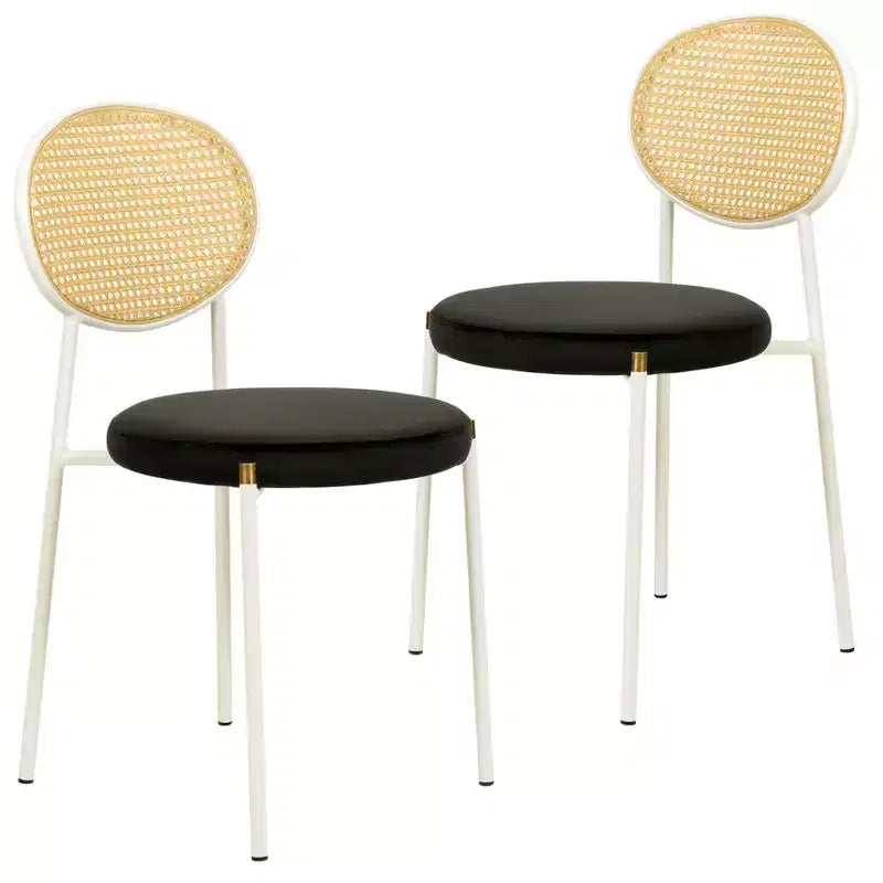 Chaises de salle à manger LeisureMod Euston en velours et rotin à dossier ouvert, base en acier inoxydable, sièges modernes confortables pour cuisine, salle à manger, café