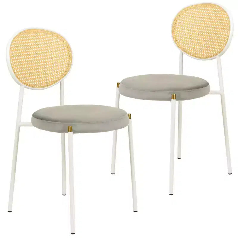 Chaises de salle à manger LeisureMod Euston en velours et rotin à dossier ouvert, base en acier inoxydable, sièges modernes confortables pour cuisine, salle à manger, café
