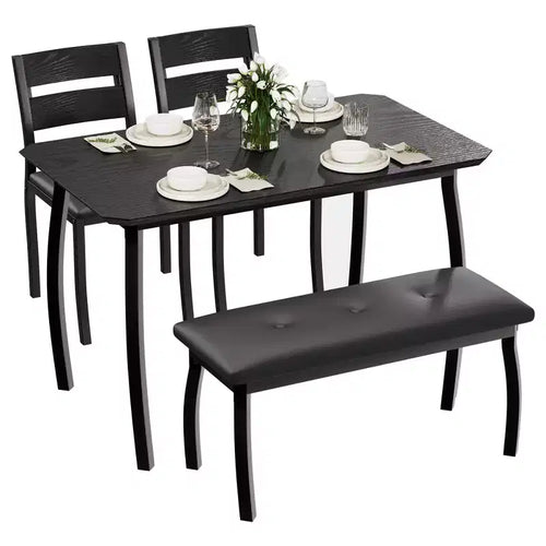 4-Piece Dining Table Set with Upholstered Bench & 2 Chairs, Space-Saving Kitchen Table for Apartment or Small Dining Room