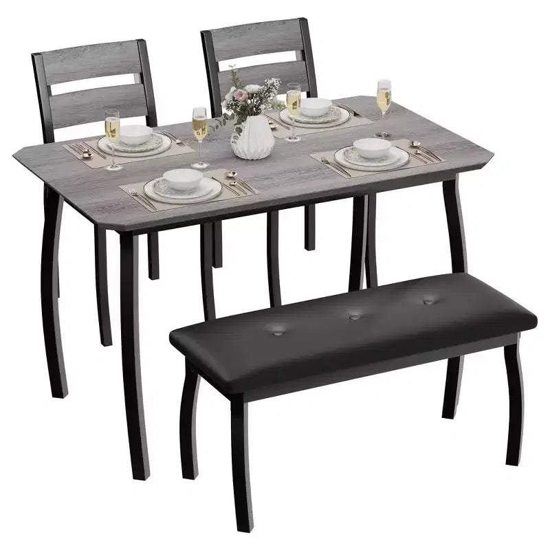 Ensemble de salle à manger 4 pièces avec banc rembourré et 2 chaises, table de cuisine peu encombrante pour appartement ou petite salle à manger
