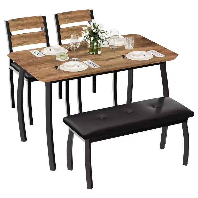 Ensemble de salle à manger 4 pièces avec banc rembourré et 2 chaises, table de cuisine peu encombrante pour appartement ou petite salle à manger