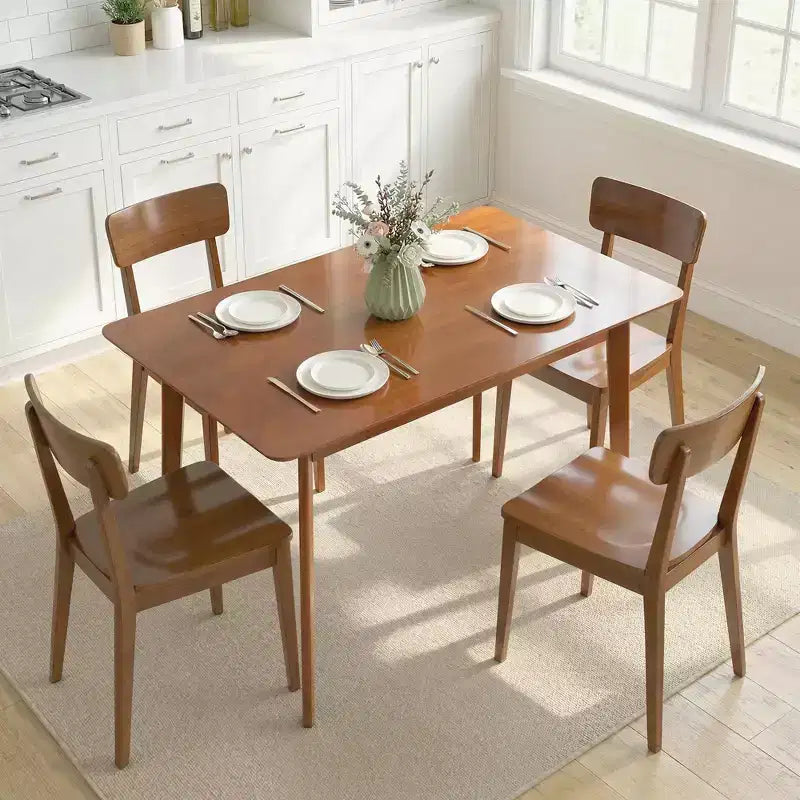Table à manger moderne HOMCOM de style scandinave pour 4 personnes, table de cuisine rectangulaire de 120 cm avec plateau en placage de bois et cadre en bois d'hévéa pour salle à manger