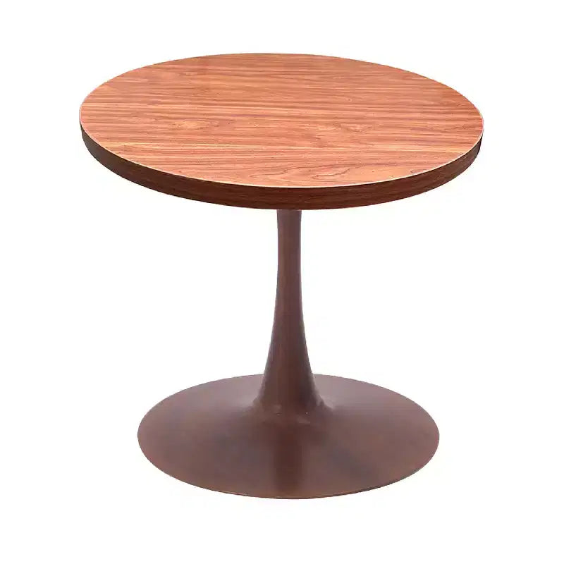 Table à manger ronde LeisureMod Bristol 27, plateau en MDF avec base piédestal en acier couleur noyer, table d'appoint moderne pour cuisine et salle à manger, idéale pour les petits espaces