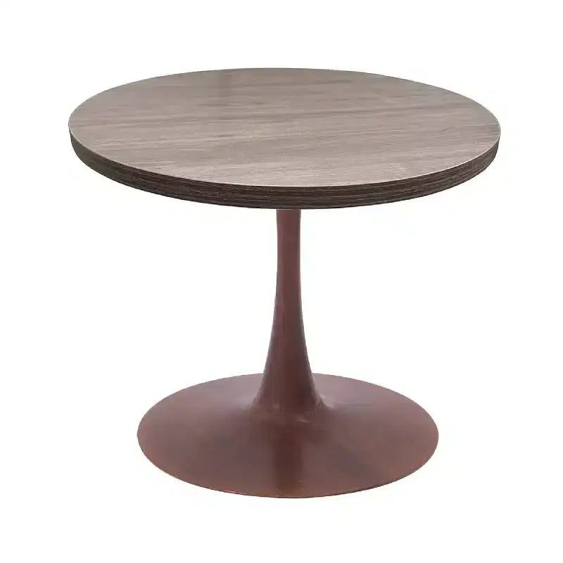 Table à manger ronde LeisureMod Bristol 27, plateau en MDF avec base piédestal en acier couleur noyer, table d'appoint moderne pour cuisine et salle à manger, idéale pour les petits espaces