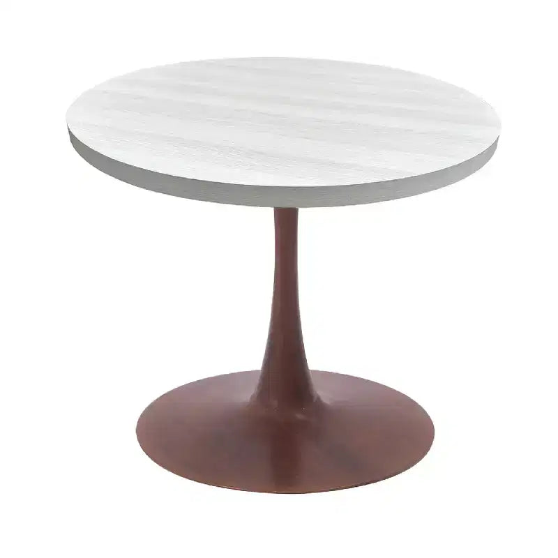 Table à manger ronde LeisureMod Bristol 27, plateau en MDF avec base piédestal en acier couleur noyer, table d'appoint moderne pour cuisine et salle à manger, idéale pour les petits espaces