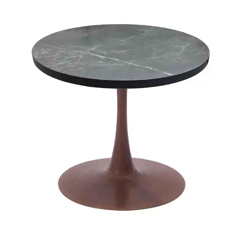 Table à manger ronde LeisureMod Bristol 27, plateau en MDF avec base piédestal en acier couleur noyer, table d'appoint moderne pour cuisine et salle à manger, idéale pour les petits espaces