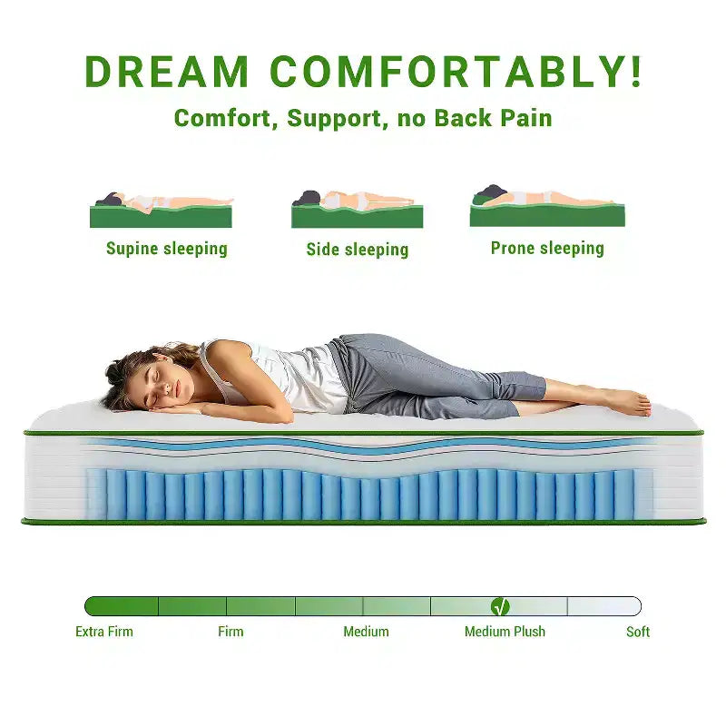 Matelas Hybride Swedrea, Mousse à Mémoire de Forme Respirante Refroidissante (Fermeté Moyenne), en Boîte, Blanc