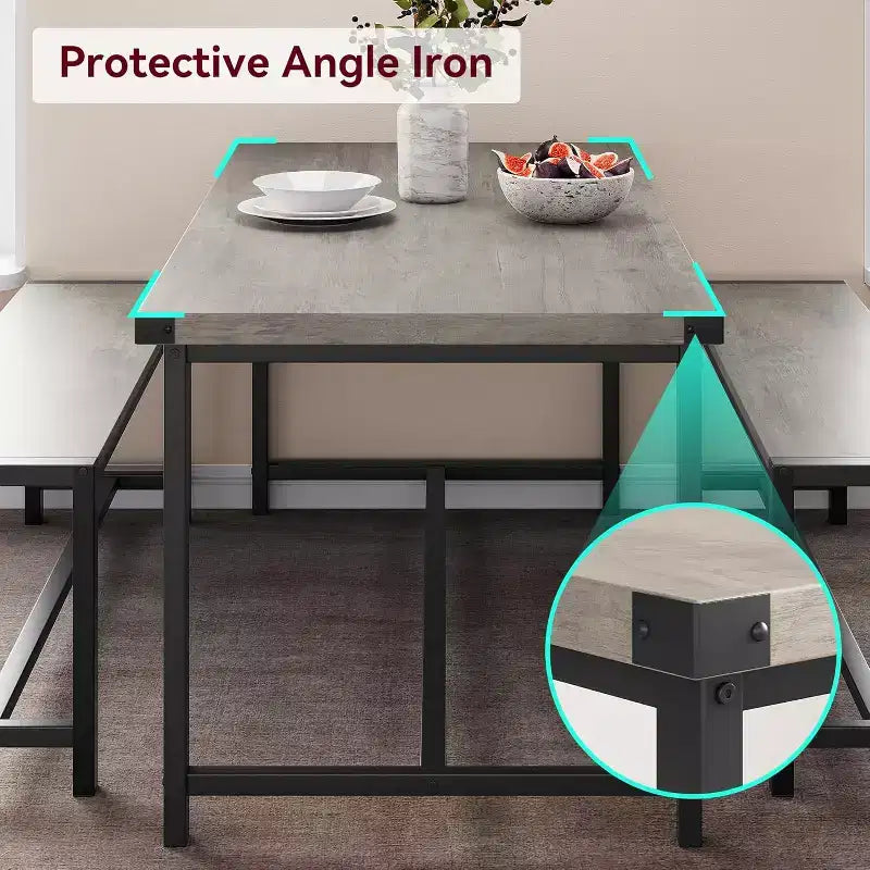 Ensemble de Table à Manger de Ferme CuisinSmart pour 4 Personnes, Ensemble Table de Cuisine de 112 cm avec 2 Bancs, Ensemble Table de Petit Déjeuner Rectangulaire 3 Pièces