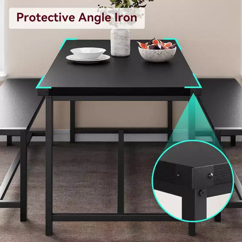Ensemble de Table à Manger de Ferme CuisinSmart pour 4 Personnes, Ensemble Table de Cuisine de 112 cm avec 2 Bancs, Ensemble Table de Petit Déjeuner Rectangulaire 3 Pièces