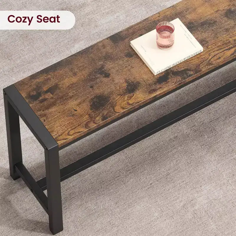 Ensemble de Table à Manger de Ferme CuisinSmart pour 4 Personnes, Ensemble Table de Cuisine de 112 cm avec 2 Bancs, Ensemble Table de Petit Déjeuner Rectangulaire 3 Pièces