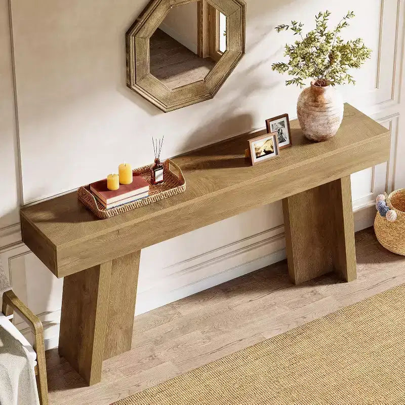 Lantine Table Console 180 cm, Table d'entrée Étroite Style Ferme pour Salon, Couloir, Entrée, Hall (Naturel)
