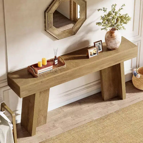 Table console de 70,9 pouces de long, table d'entrée étroite de style ferme pour salon, couloir, entrée, vestibule (naturel)