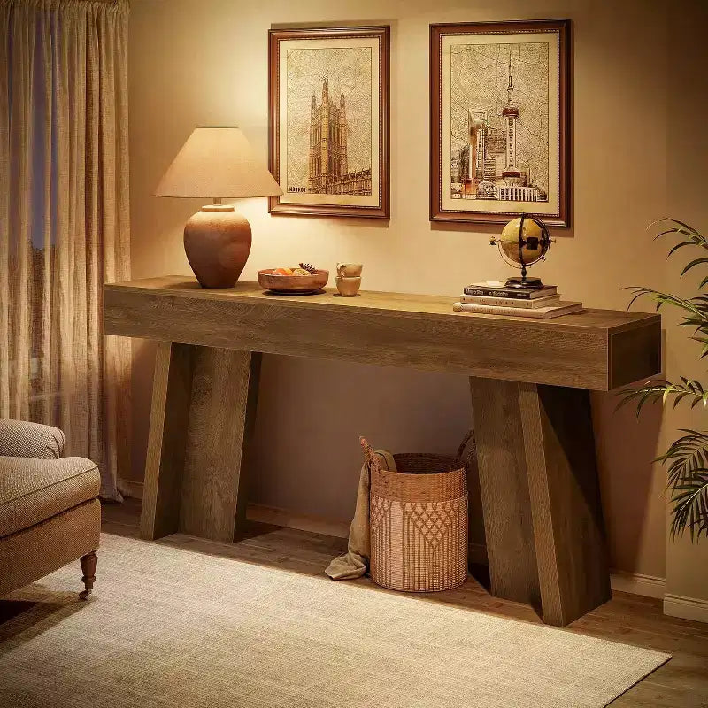 Lantine Table Console 180 cm, Table d'entrée Étroite Style Ferme pour Salon, Couloir, Entrée, Hall (Naturel)