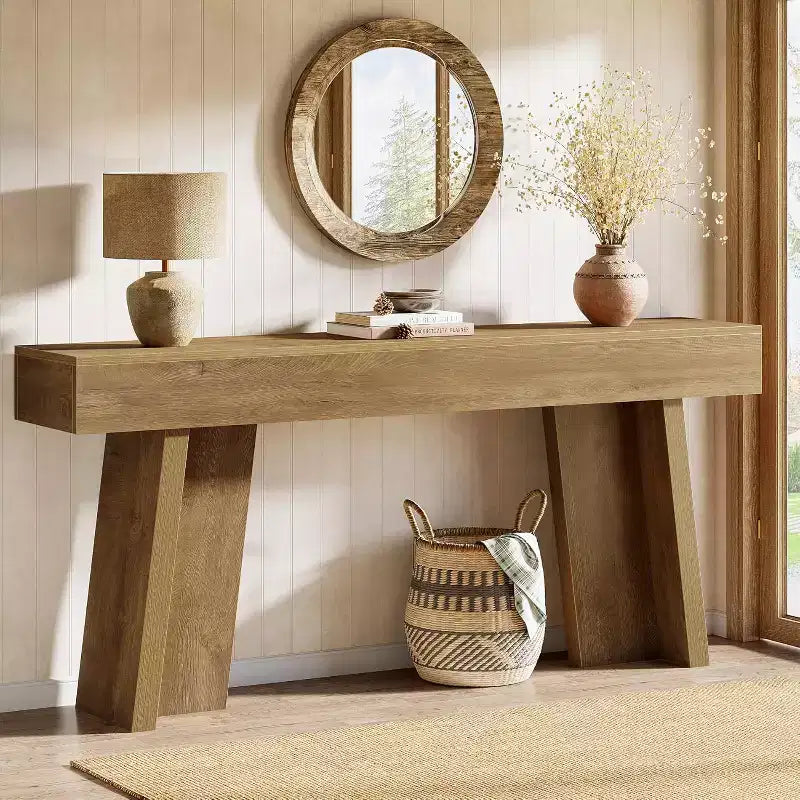 Lantine Table Console 180 cm, Table d'entrée Étroite Style Ferme pour Salon, Couloir, Entrée, Hall (Naturel)