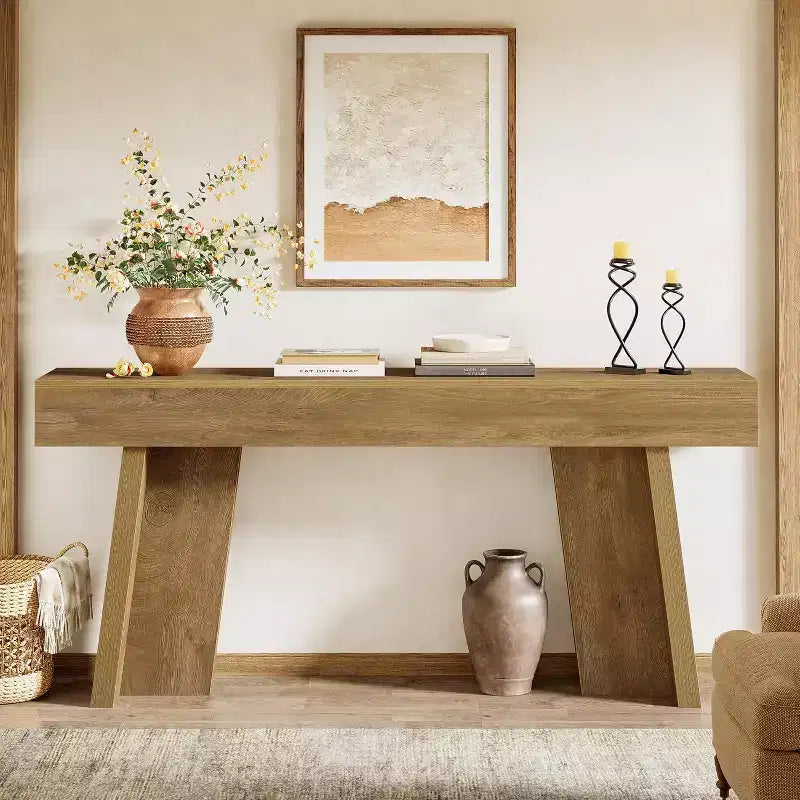 Lantine Table Console 180 cm, Table d'entrée Étroite Style Ferme pour Salon, Couloir, Entrée, Hall (Naturel)