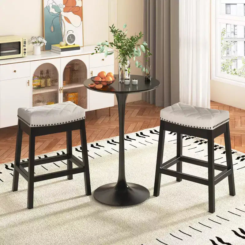 Tabouret de bar EROMMY avec cadre en bois massif, tabouret de bar sans dossier avec siège rembourré (lot de 2)