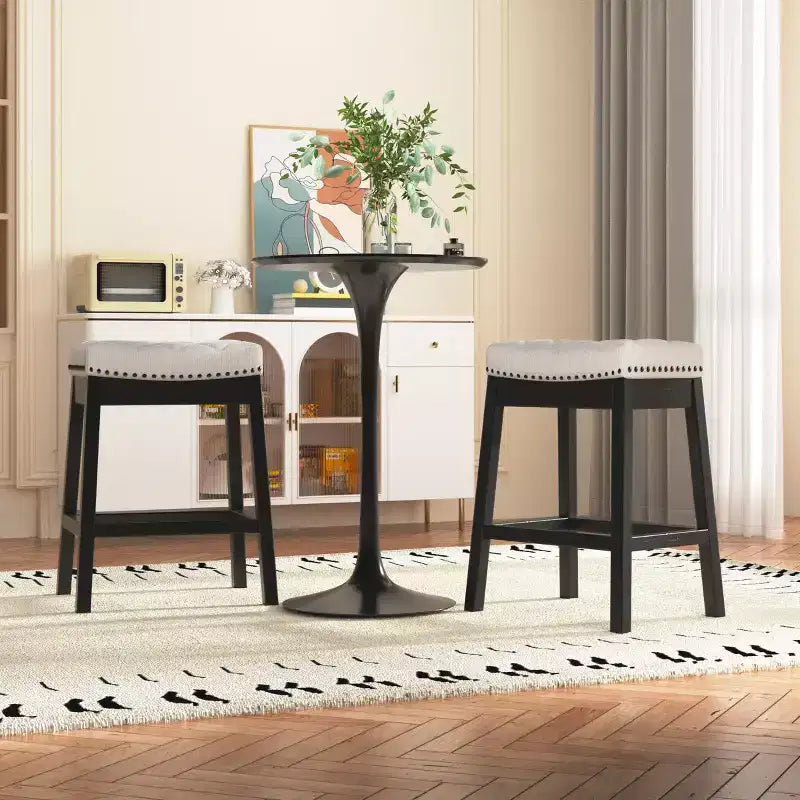 Tabouret de bar EROMMY avec cadre en bois massif, tabouret de bar sans dossier avec siège rembourré (lot de 2)