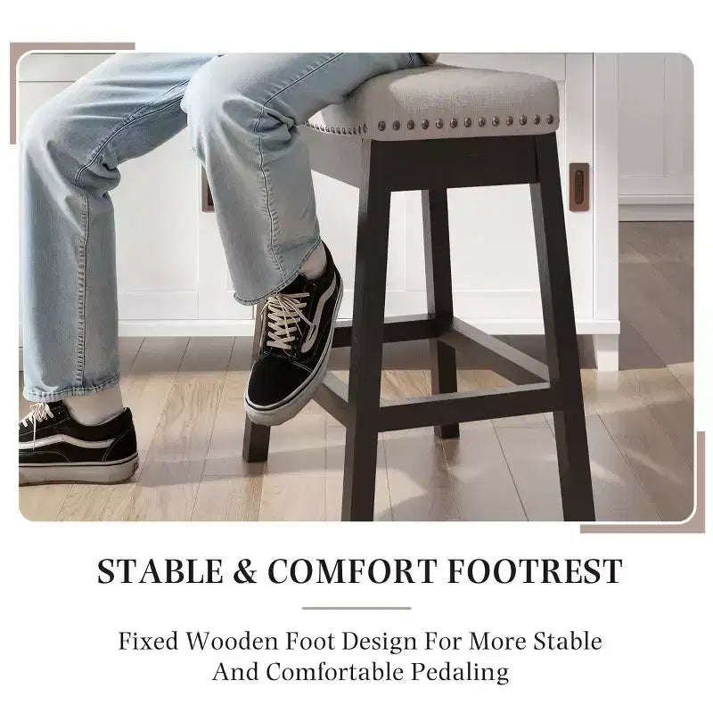 Tabouret de bar EROMMY avec cadre en bois massif, tabouret de bar sans dossier avec siège rembourré (lot de 2)