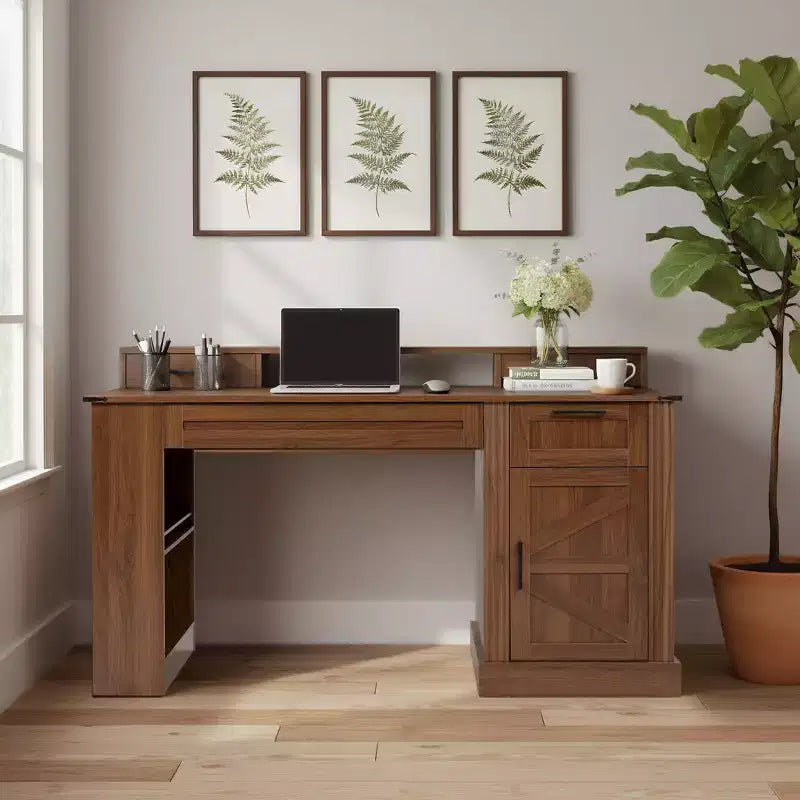 TUYOHW 55 Bureau d'ordinateur avec meuble de rangement, station de charge, support d'écran, tiroir à clavier, panneau perforé, bureau d'étude, bureau